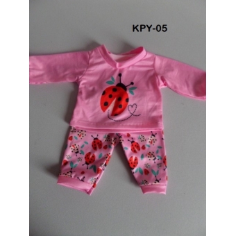Pyjama rose met herebeestjes voor pop 36 cm